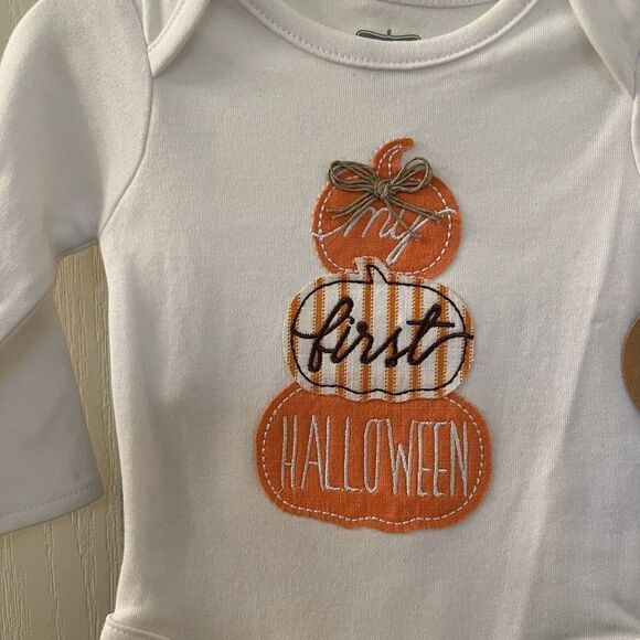 Mud Pie My First Halloween 2-Pc Outfit Set Applique Pumpkins Size 0-3 Months NWT - Picture 3 of 8